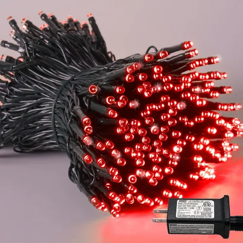 Vista 18 de YEGUO 500 luces LED de Navidad rosas de 165 pies, impermeables, para exteriores, cadena de luces de alambre verde para interiores, 8 modos de luces