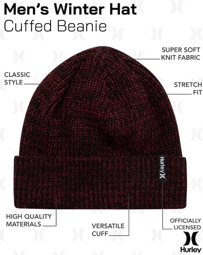 Vista 2 de Hurley Gorro con puños para hombre, clásico de peso medio, suelto, de invierno, para hombre