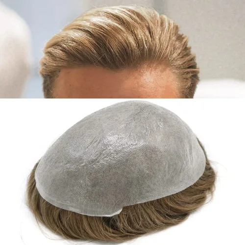 Vista 15 de Hairpiece para hombres Toupee Unidades de cabello humano para hombres Pieza de pelo de piel fina Toupee Hombres Reemplazo de pelo V-Loop Línea
