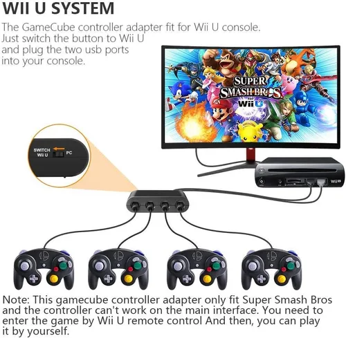 Vista 5 de Adaptador Gamecube para Nintendo Switch Gamecube Controller Adapter y WII U y PC Super Smash Bros Gamecube Controller Adapter Compatible con Turbo