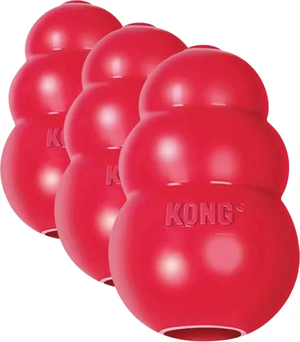 Vista 13 de Juguete masticable clásico Kong para perros - Juguete de buscar y masticar para perros - Capacidad para rellenar con premios y rebote errático