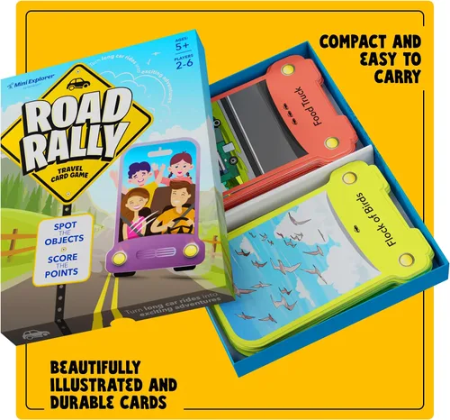 Vista 5 de Mini Explorer Road Rally Travel Scavenger Hunt - Juego de cartas para niños – Viaje por carretera, juegos de coches y actividades imprescindibles