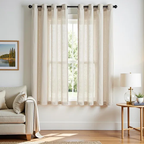 Vista 35 de Jinchan Cortinas de lino azul semitransparentes de 96 pulgadas de largo, 2 paneles para sala de estar con ojales, cortinas oscuras de lino