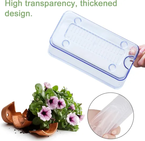 Vista 8 de Oliz Macetas de autorriego – Paquete de 4 macetas rectangulares transparentes con agujeros de drenaje para plantas