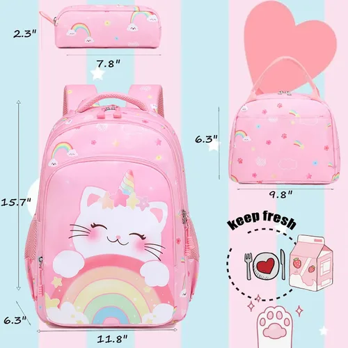 Vista 6 de Mochila de escuela primaria para niñas con lonchera, mochila de regreso a clases
