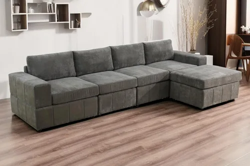 Vista 8 de A Ainehome Sofá seccional, juego de sofá de 4 asientos para sala de estar, sofá en forma de L, juegos de muebles seccionales para sala de estar