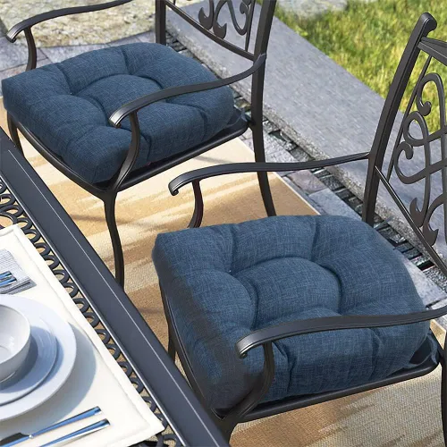 Vista 12 de Magpie Fabrics Juego de 2 cojines de asiento capitoné para exteriores e interiores con lazos, 19 x 19 pulgadas, impermeables, para silla de patio