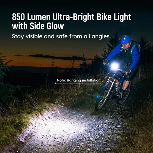Vista 3 de 850 Lumen Night Bike Headlights, IPX6 Waterproof, USB-C Charging, Front & Side Lighting Design, 5 Modes, Safe & no Glare, Suitable for Road Bikes