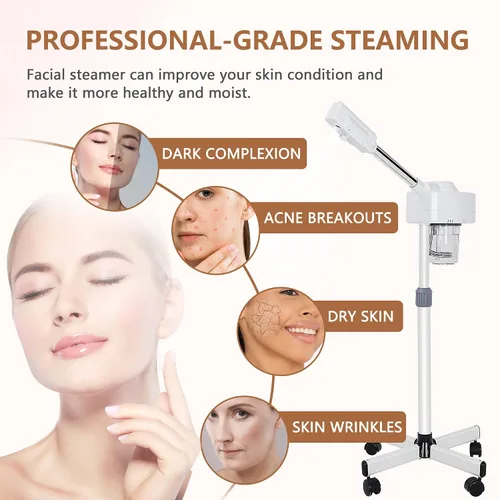 Vista 4 de Nova Microdermabrasion Vaporizador facial profesional sobre ruedas, ozono iónico con función de niebla caliente, vaporizador facial para limpieza