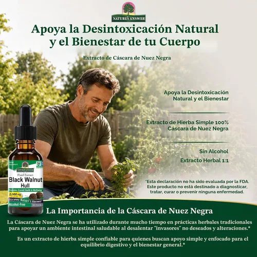 Vista 6 de Nature's Answer Black Walnut Hull 2000mg - 1oz, sin alcohol, sin OMG
