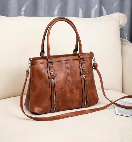Vista 5 de Monederos de cuero para mujer, bolso cruzado de gran capacidad, bolso de hombro negro