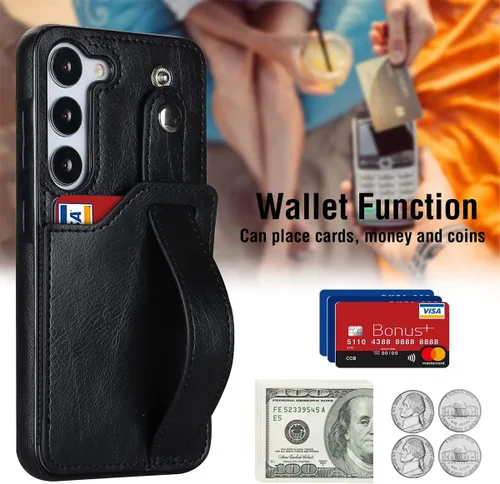 Vista 3 de Funda para teléfono Samsung Galaxy S23 5G con protector de pantalla ajustable para muñeca, soporte para tarjeta de crédito, delgada, a prueba