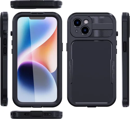 Vista 5 de Funda impermeable para iPhone 14 con protector de pantalla integrado, a prueba de polvo, a prueba de golpes, a prueba de caídas, cubierta protectora