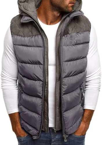 Vista 2 de Chaleco para hombre, acolchado de invierno, cálido, con cuello alto, impermeable, con capucha