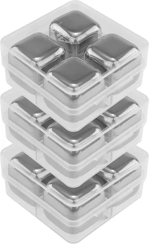Vista 2 de Cubos de hielo refrigerantes reutilizables de acero inoxidable para whisky, vino y bebidas - Juego de 12