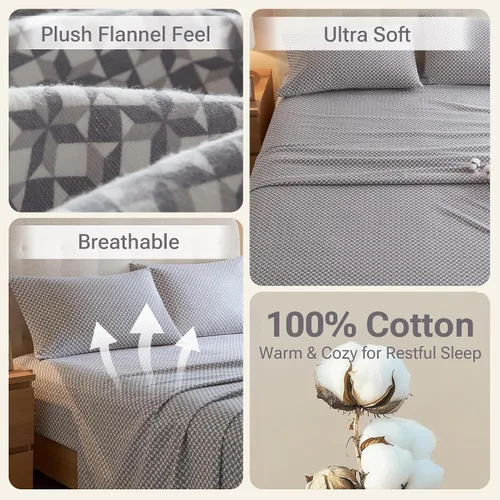 Vista 50 de Sleep Philosophy - True North - Juego de sábanas de franela, 100% de algodón, cómodo, bonito y muy suave, con bolsillo elástico que se adapta a