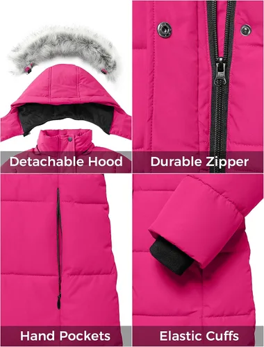 Vista 6 de ZSHOW Parka - Abrigo largo de invierno para niñas, chaqueta acolchada con capucha