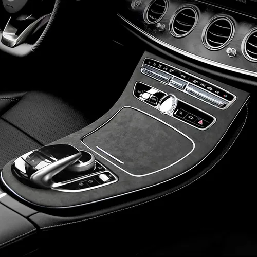Vista 2 de Cubierta de panel de consola central para Mercedes-Benz Clase E W213 2016 2017 2018 de gamuza para consola de almacenamiento, accesorios adhesivos