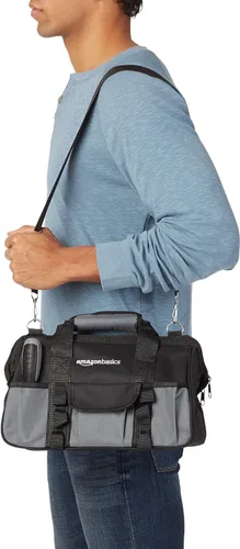 Vista 4 de Amazon Basics Juego de herramientas de reparación básicas para el hogar de 65 piezas con bolsa, plata, negro