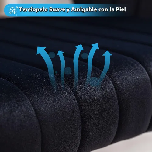 Vista 6 de Silla de oficina para el hogar, silla giratoria de terciopelo para escritorio, sillón de acento tapizado, sillas modernas capitoneadas con base Negro