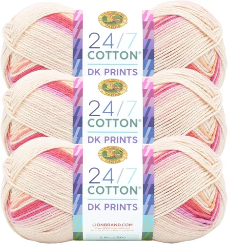 Vista 14 de Lion Brand Yarn Estampados DK de algodón 24/7, hilo para tejer, ganchillo y manualidades, azul, paquete de 1