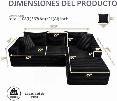 Vista 2 de Sofá modular de nube seccional de 108 pulgadas para sala de estar, asiento profundo en forma de L, sofá sin hueso con diván de gran tamaño, cómodo