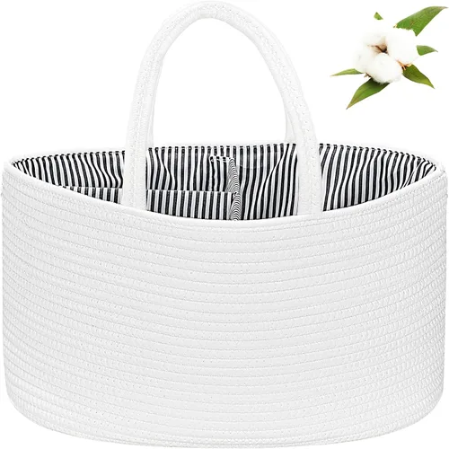 Vista 11 de ABenkle Organizador de Pañales - Cesta de Almacenamiento de Cuerda de Algodón para Artículos Esenciales del Bebé, Regalo de Baby Shower para Niños
