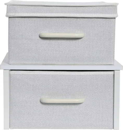 Vista 8 de Household Essentials Cajas de almacenamiento apilables con tapa laminada, juego de 2, color blanco