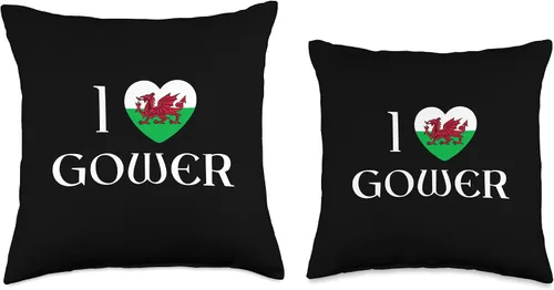 Vista 3 de I Love Gower Wales Flag Heart Dragon Welsh Throw Pillow