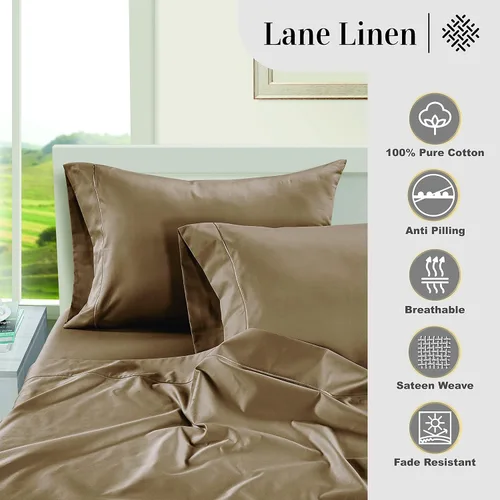 Vista 315 de LANE LINEN - Sábanas individual 100% algodón egipcio suave, cómodo y grueso de calidad de hotel, costuras reforzadas totalmente elásticas, sin