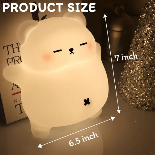 Vista 3 de Luz nocturna de oso para guardería, lámpara de noche de bebé recargable de silicona suave con atenuación de 3 niveles, control táctil, temporizador