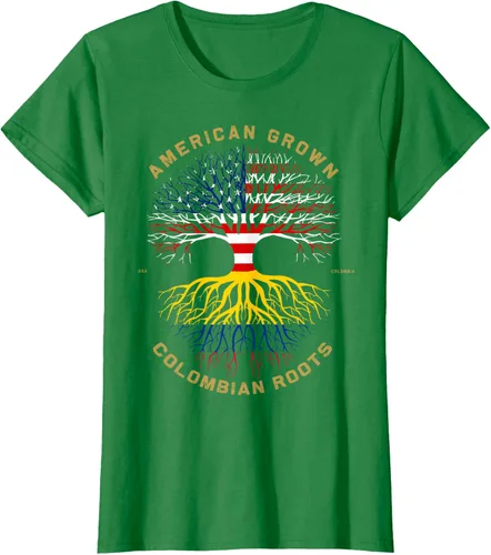 Vista 28 de Camiseta de regalo con la bandera de Estados Unidos con árbol de raíces colombianas
