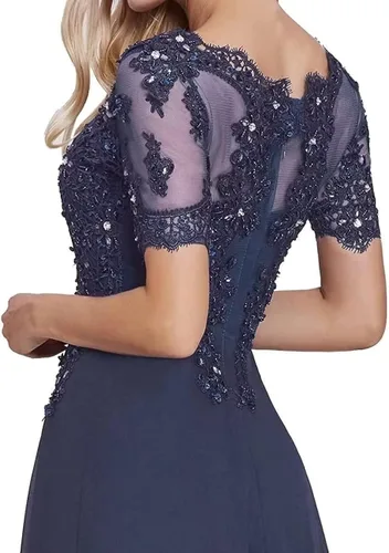 Vista 5 de Vestido formal de gasa de manga corta con apliques de encaje para mujer