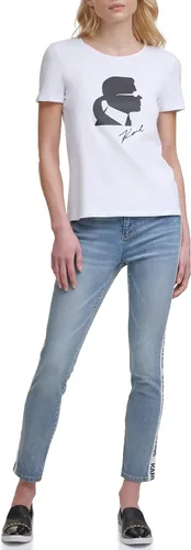 Vista 2 de Karl Lagerfeld Paris Women's Short Sleeve Graphic Logo Tee