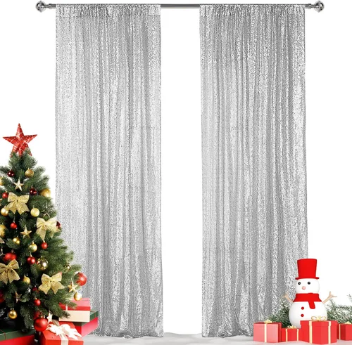 Vista 10 de Hahuho - Cortina de fondo de lentejuelas negras, 2 piezas de 2 pies x 8 pies, cortina de fondo con purpurina para fiestas, Navidad, boda, decoración