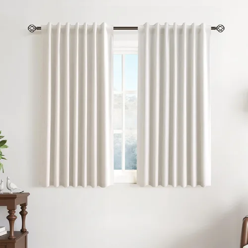 Vista 25 de Cortinas opacas de lino, 2 paneles rústicos, elegantes, 100% opacas, con aislamiento térmico, banda de ganchos y trabilla trasera, 52 x 84 pulgadas