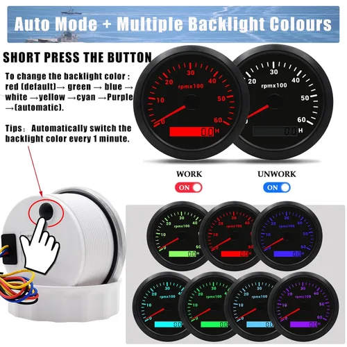 Vista 3 de Tacómetro de 85 mm RPM Medidor de tacómetro de 6000 RPM Tacómetros de reemplazo automotriz 0-6000 RPM Tacometro Medidor LED para automóvil Auto