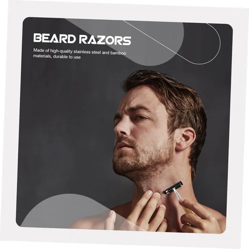 Vista 8 de Mipcase Kit de barba 4pcs afeitadoras manuales cuchillas de acero inoxidable mango de bambú diseño ergonómico