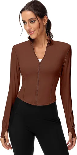 Vista 7 de Paquete de 2 chaquetas de entrenamiento para mujer, camisetas de entrenamiento de manga larga con agujeros para el pulgar, chaquetas ligeras