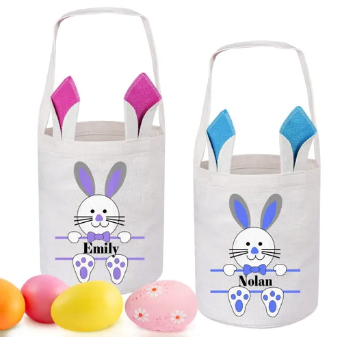 Vista 7 de Paquete de 2 cestas de Pascua personalizadas para niños y niñas, regalos de Pascua personalizados de Touber, cesta de Pascua para conejito