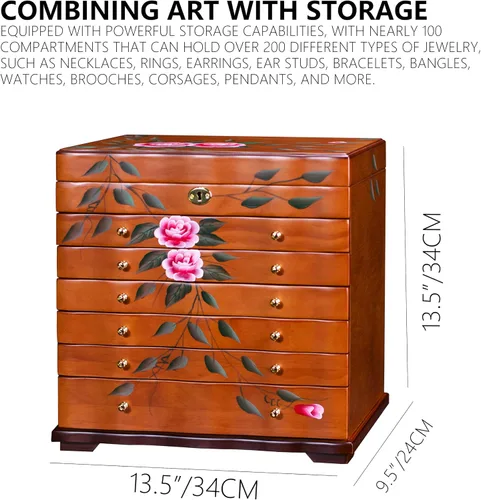 Vista 13 de Joyero de madera, joyeros para mujer, caja grande para joyas y organizadores con colgador de collares, organizador de joyas, organizador de joyas