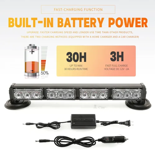Vista 3 de Barra de luces estroboscópicas de emergencia alimentada por batería de 14.8 pulgadas para camiones/vehículos, recargable, inalámbrico, en la azotea
