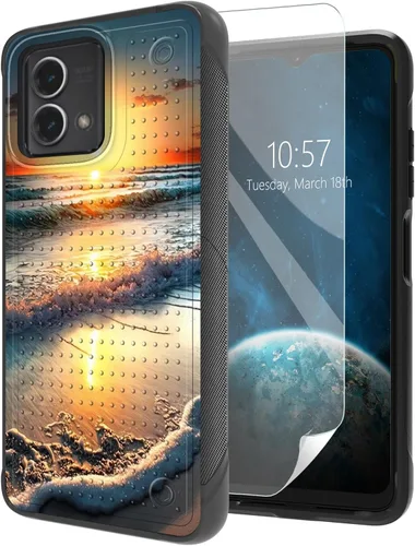 Vista 20 de Funda para Moto G Stylus 5G 2021 con protector de pantalla, a prueba de golpes, 2 en 1, parte trasera duradera de policarbonato duro texturizado
