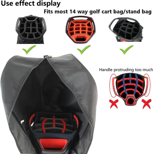 Vista 6 de Funda para bolsa de golf, cubierta de lluvia de nailon, impermeable, se adapta a la mayoría de bolsas de carrito de golf, fácil de usar, plegable