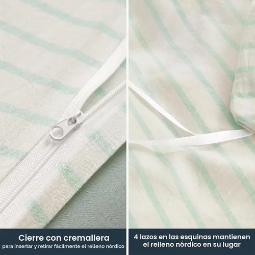 Vista 7 de Wake In Cloud - Juego de funda de edredón a rayas de algodón, rayas verticales de cuadros de granja, ropa de cama de percal texturizado 100% algodón