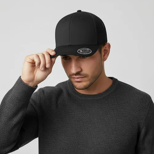 Vista 8 de Cap America i8502 Flexfit 110 Premium - Gorra de camionero de perfil medio con 6 paneles de malla trasera con protección UV y cierre ajustable