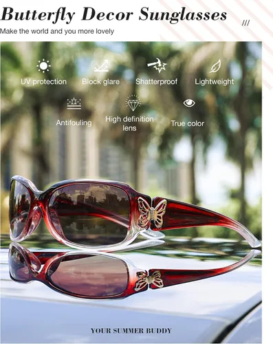 Vista 4 de LVIOE - Lentes de sol polarizadas para mujer, decoración de mariposa a la moda, para conducir y pescar, protección UV LS022