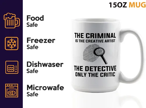 Vista 4 de Taza de café detective de 15 onzas, color blanco