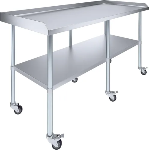 Vista 14 de AmGood Mesa de trabajo comercial con protector contra salpicaduras y salpicaduras laterales con ruedas NSF