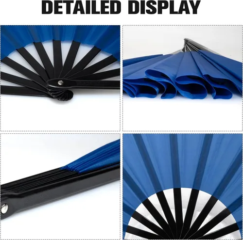 Vista 5 de QIRMIZI Abanico plegable grande de 10 piezas para rave de mano, abanicos para Kung Fu, Tai Chi, Danza, Festivales de Música, Carnavales, bodas
